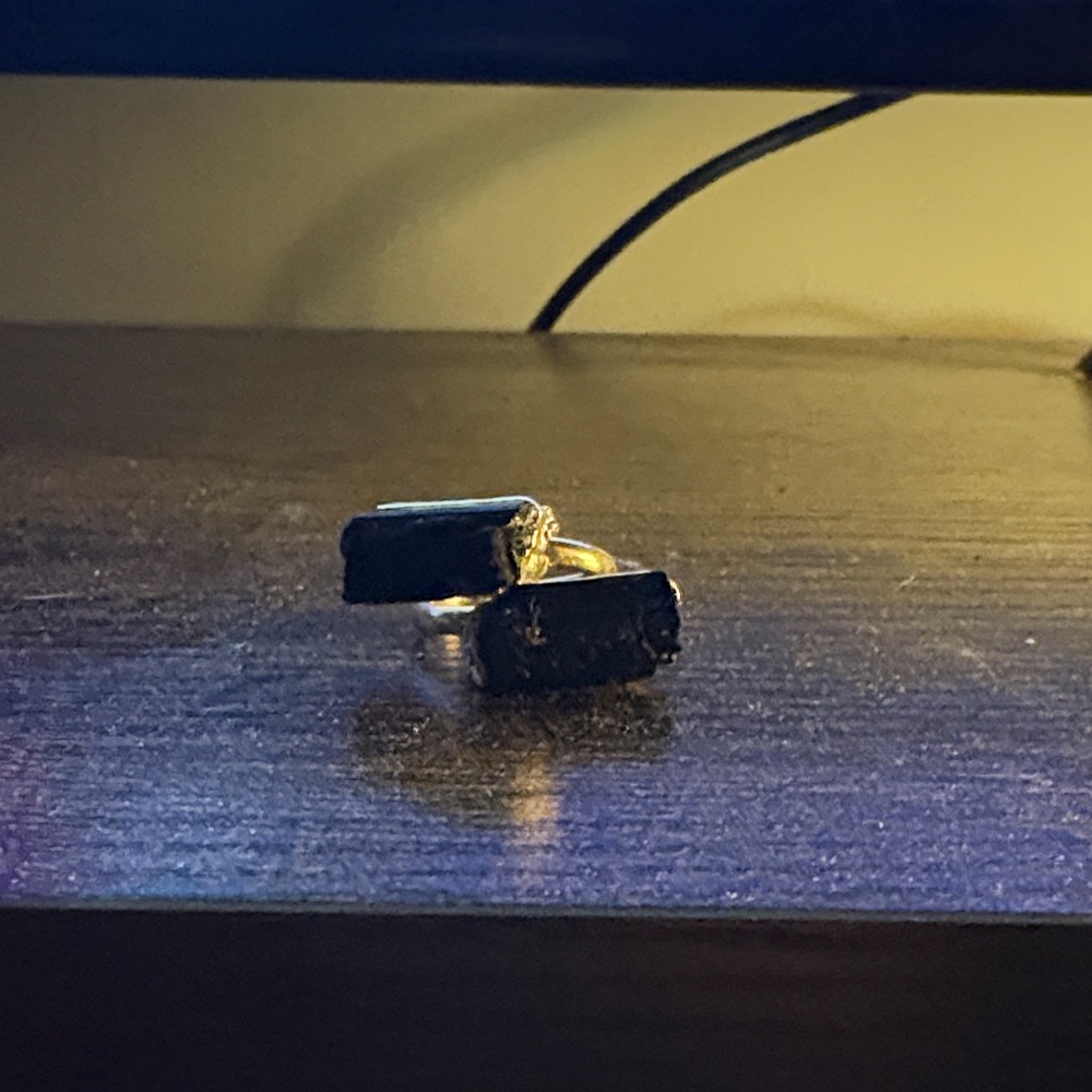 Gold Ring with Rectangular Tormaline Stone Duo